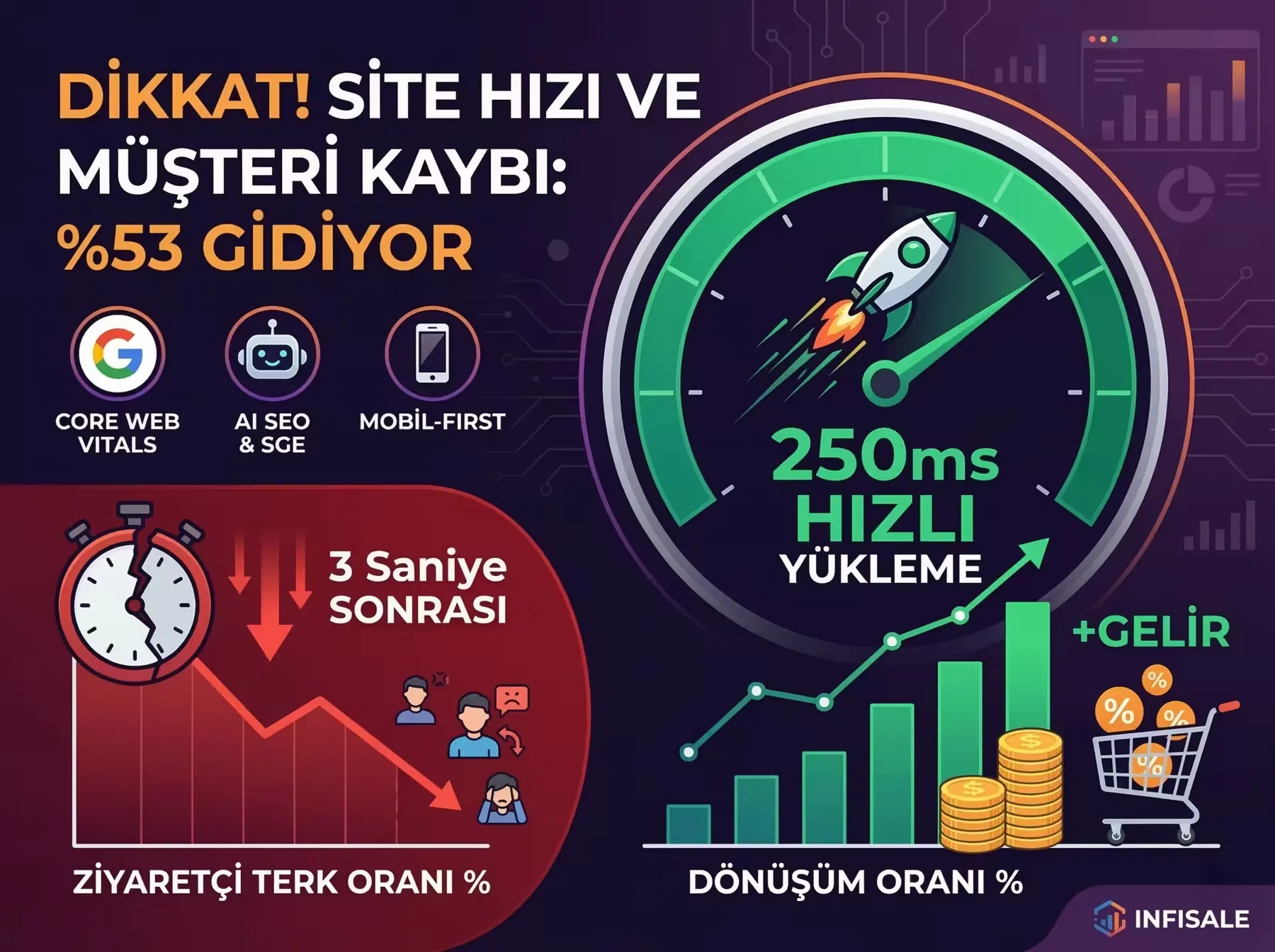 Web sitesi hız performansı ve analitik verileri gösteren ekran